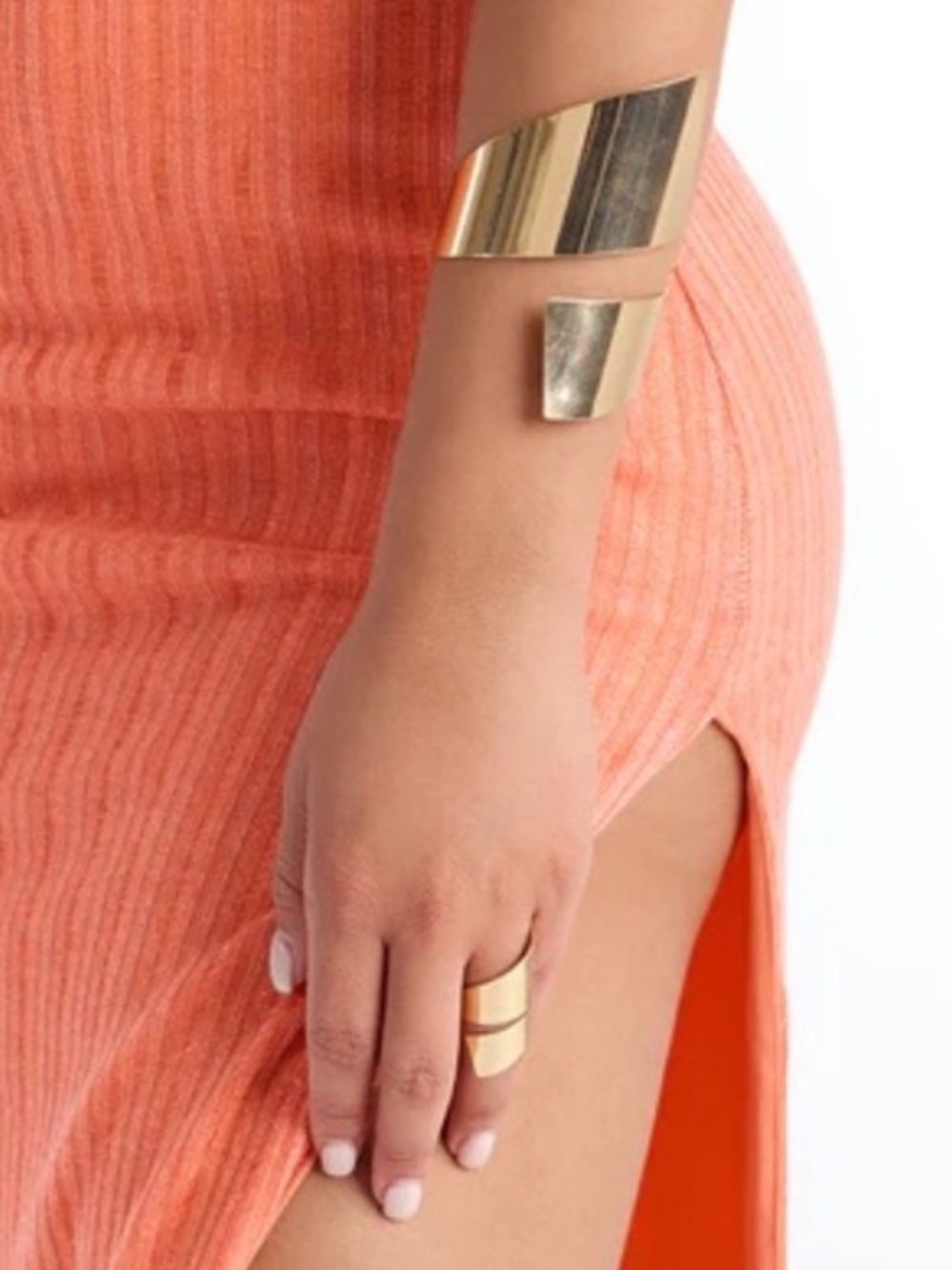 Fashion Nova exaggerated gold plated cuff bracelet with matching ring set NWT